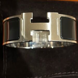 Hermes Clic H Bangle Bracelet in Black/Silver